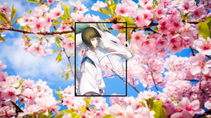 Haku and Chihiro from Spirited Away with Cherry Blossoms
