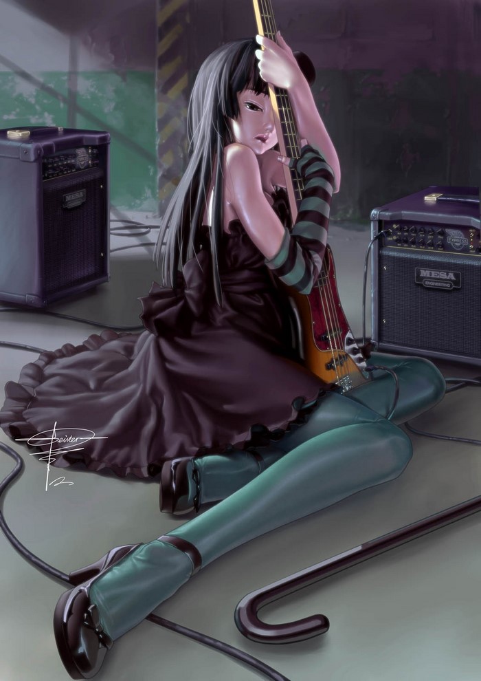 Akiyama Mio from K-ON! with a bass guitar