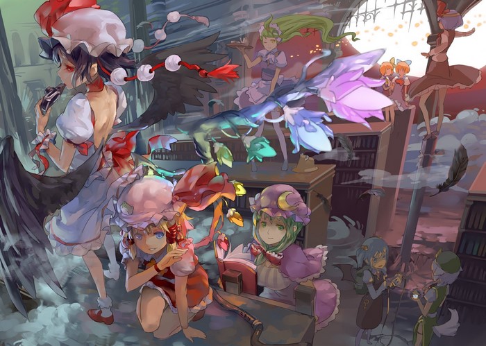 Touhou Project characters in a library