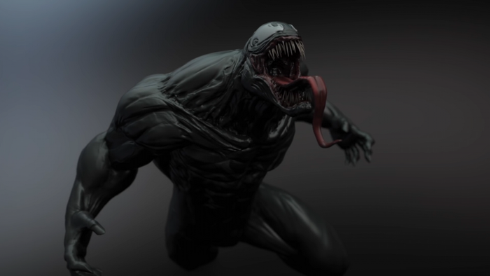 Venom 3D sculpture with open mouth and tongue