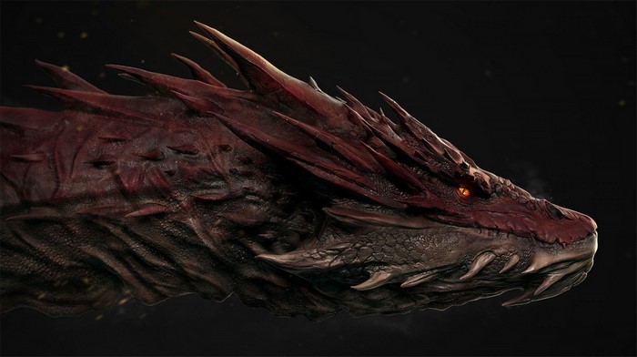 Close up of a 3D red dragon head