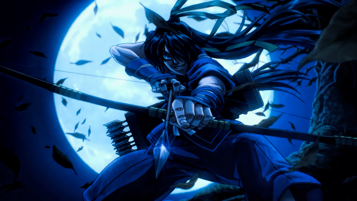 Shimazu Toyohisa from Drifters drawing a bow