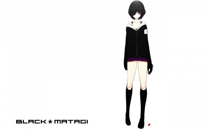 Anime girl with black hair and purple eyes, Black Matagi