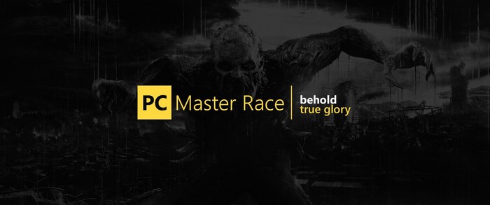 PC Master Race logo with a monster and ruined city