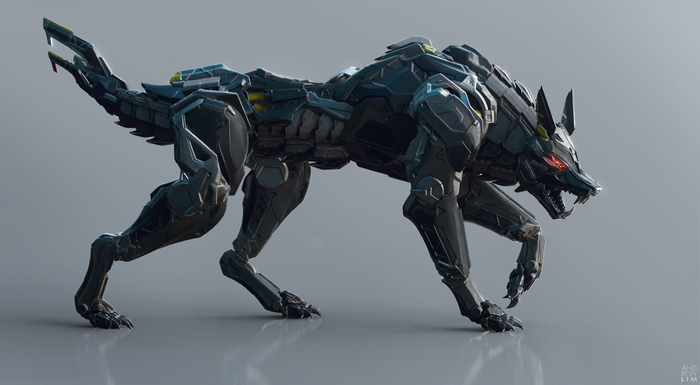 Futuristic Robotic Wolf Sculpture