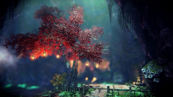 Shadow Warrior screenshot of a mystical tree with lanterns