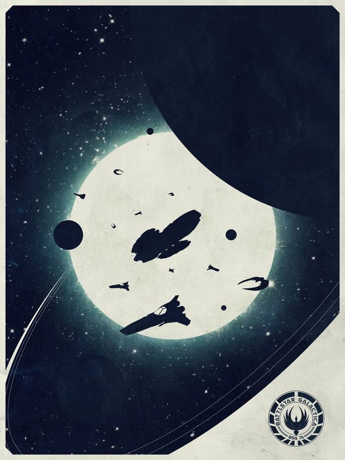 Battlestar Galactica Poster with Spaceships and Planets