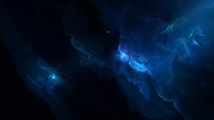 Digital art of a blue nebula in outer space