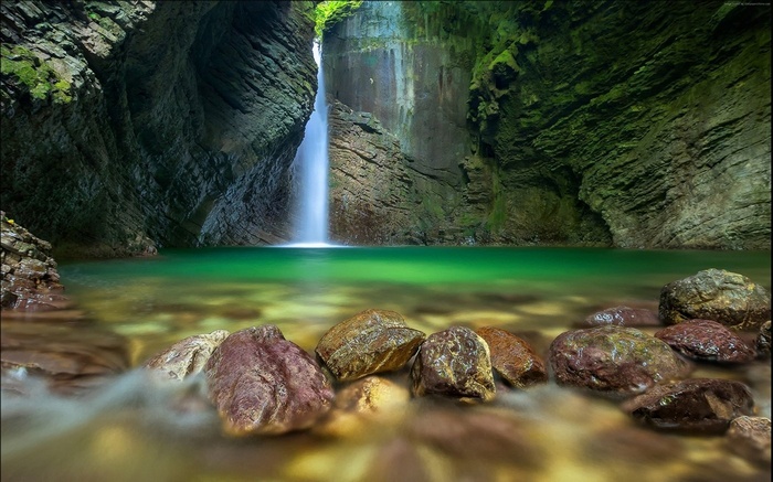 4K, Waterfall, Earth, Forest, Cave