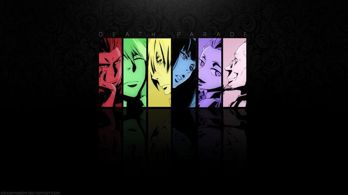 Death Parade Characters in Colored Panels