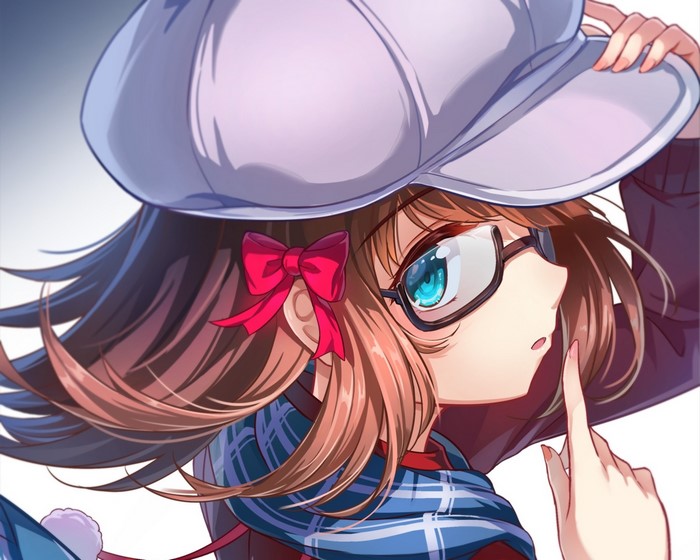 Anime girl with glasses and red bow