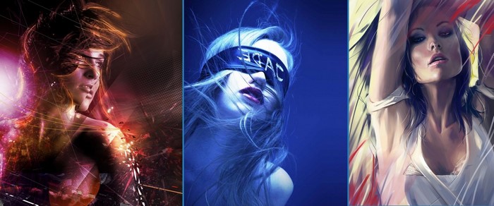 Collage of three women with special effects
