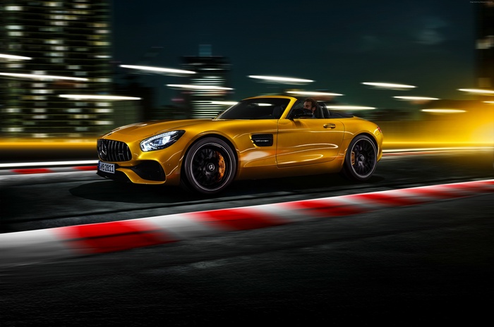 Yellow Mercedes-Benz AMG GT S Roadster on a Racetrack 4K