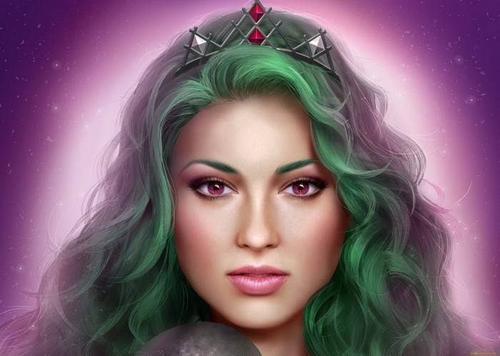 Fantasy woman with green hair and crown
