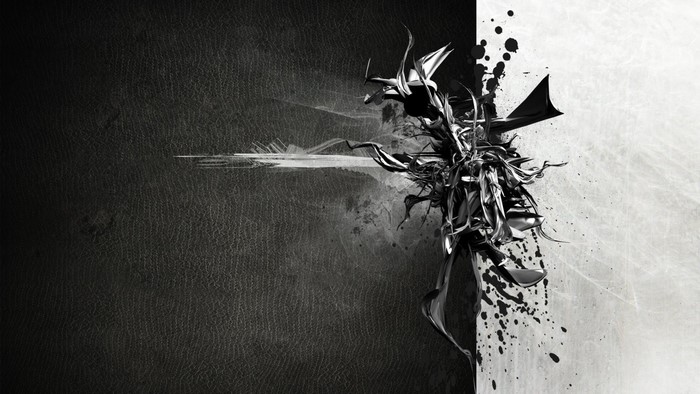 Abstract monochrome 3D render with splatters