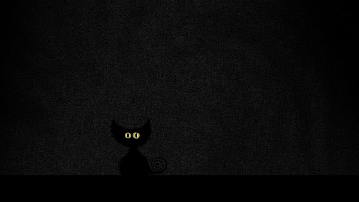 Minimalist black cat silhouette with glowing yellow eyes