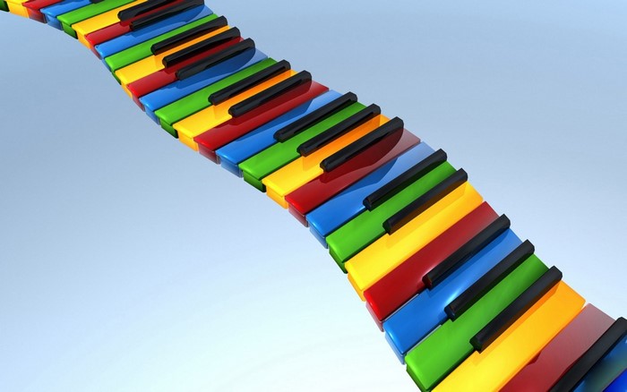 Colorful piano keys on a blue background
