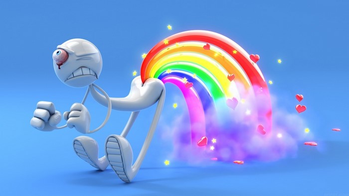 3D character farting a rainbow