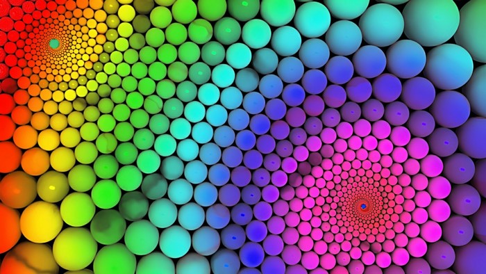 Abstract colorful spheres in a spiral pattern