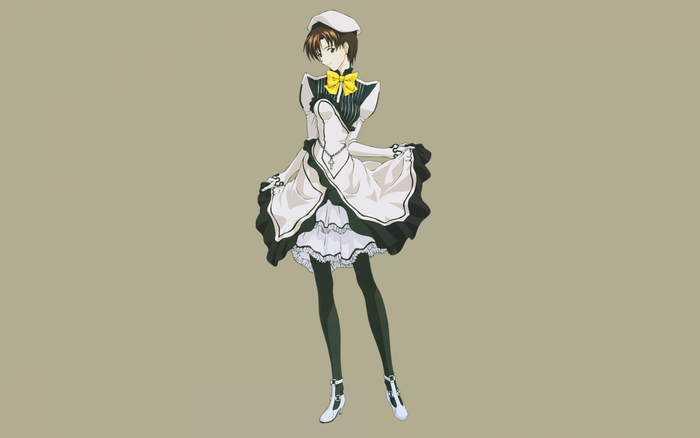 Anime girl in maid costume with yellow bow