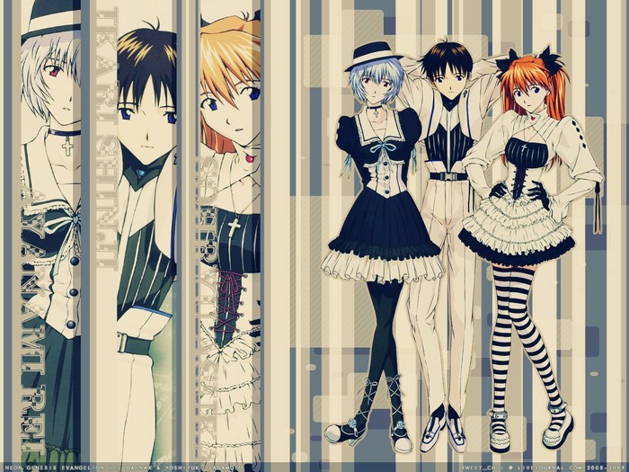 Neon Genesis Evangelion characters in gothic lolita outfits