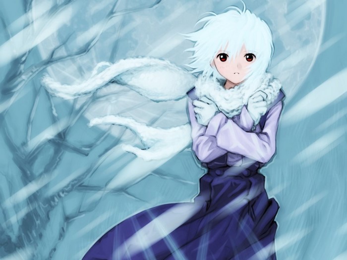 Anime girl in winter with white scarf