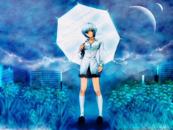 Rei Ayanami from Neon Genesis Evangelion with umbrella