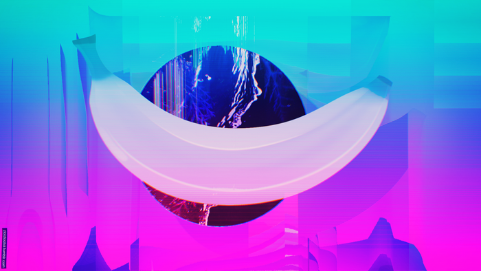 Abstract Glitch Art Banana with Cosmic Background