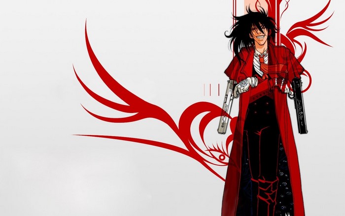 Alucard from Hellsing with guns and red swirls