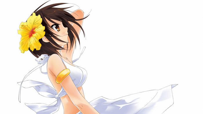 Haruhi Suzumiya with a yellow flower