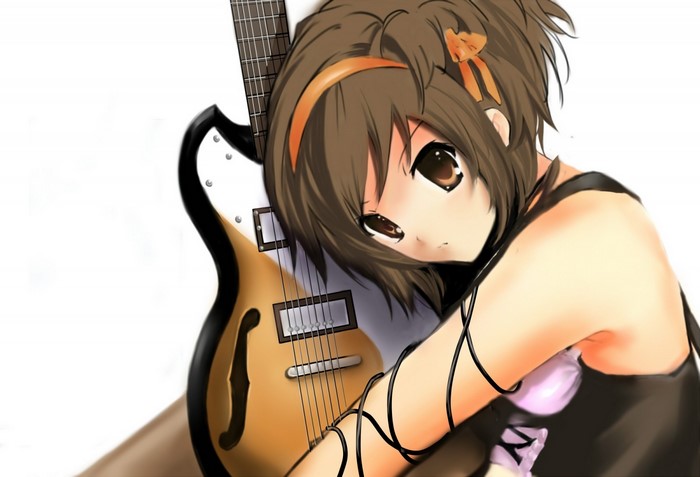 Haruhi Suzumiya with a guitar