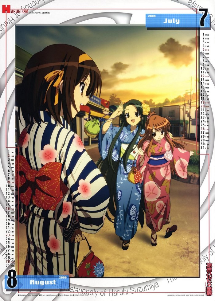 The Melancholy of Haruhi Suzumiya characters in yukatas
