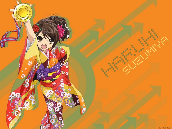 Haruhi Suzumiya from The Melancholy of Haruhi Suzumiya holding a medal