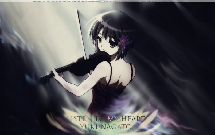 Yuki Nagato from The Melancholy of Haruhi Suzumiya playing violin