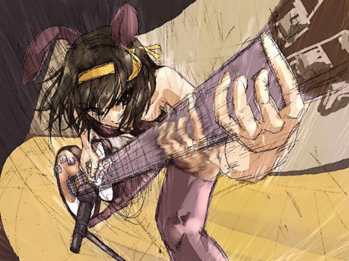 Haruhi Suzumiya playing guitar