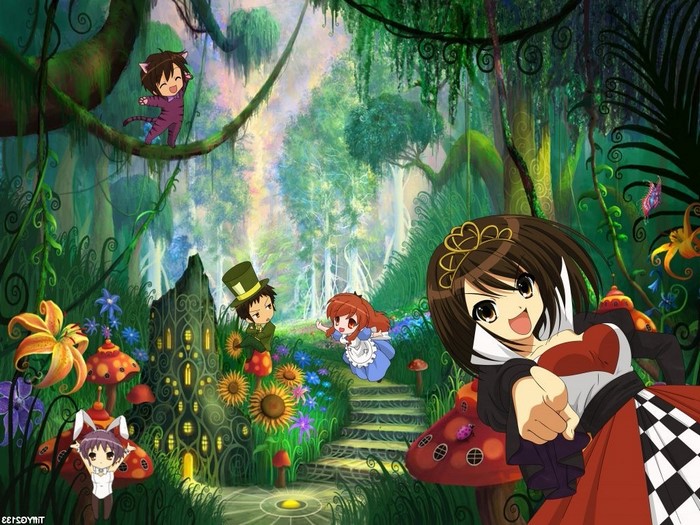 Anime characters in a magical forest