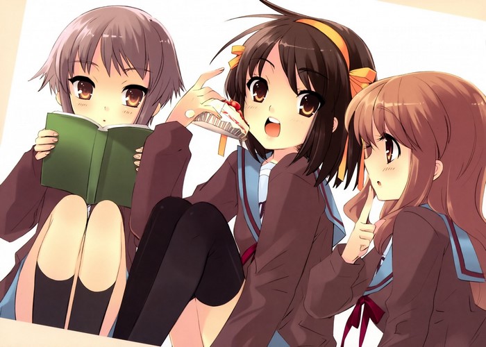 Three girls from The Melancholy of Haruhi Suzumiya