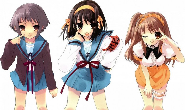 Three girls from The Melancholy of Haruhi Suzumiya