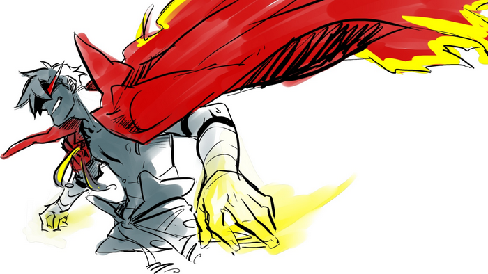 Kamina from Tengen Toppa Gurren Lagann with a red cape