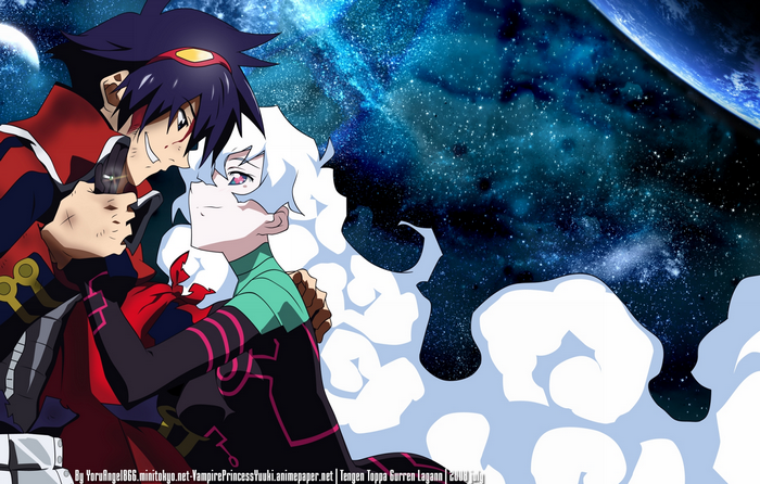 Simon and Nia from Tengen Toppa Gurren Lagann in space