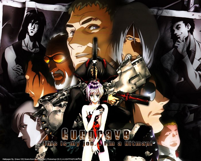 Gungrave characters with guns and text