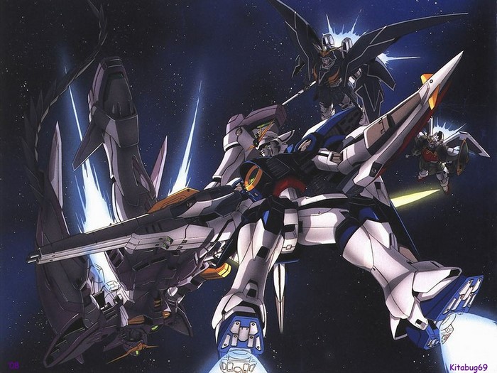 Mobile Suit Gundam Wing mecha battle in space