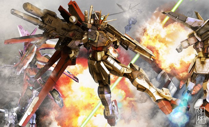 Mobile Suit Gundam SEED mecha in battle