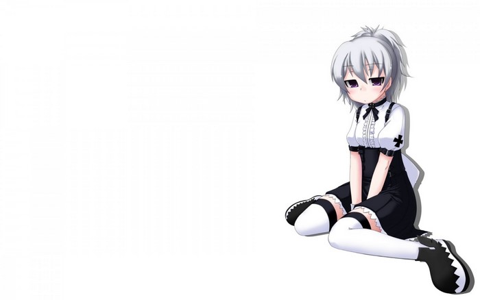 Anime girl with white hair and purple eyes