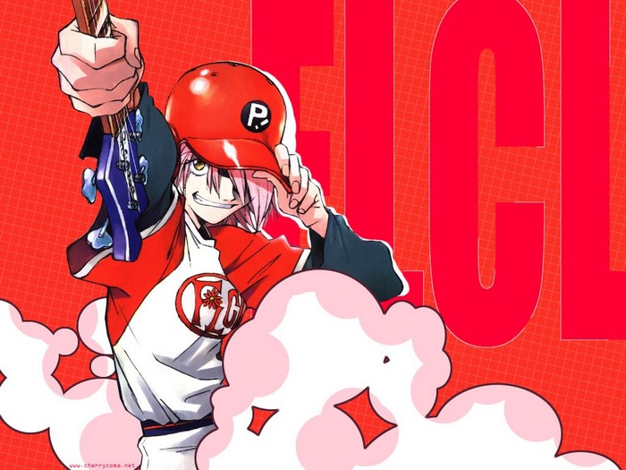 Naota Nandaba from FLCL holding a guitar