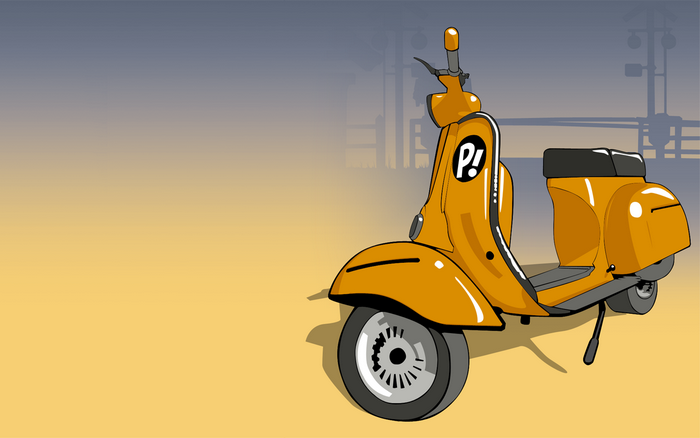 Orange Vespa scooter with P! logo