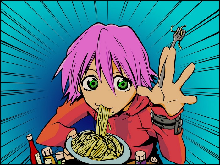 Haruko Haruhara eating spaghetti from FLCL
