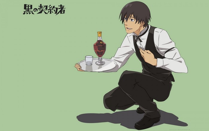 Hei from Darker than Black holding a tray with drinks