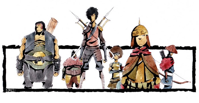 Group of warriors in anime style
