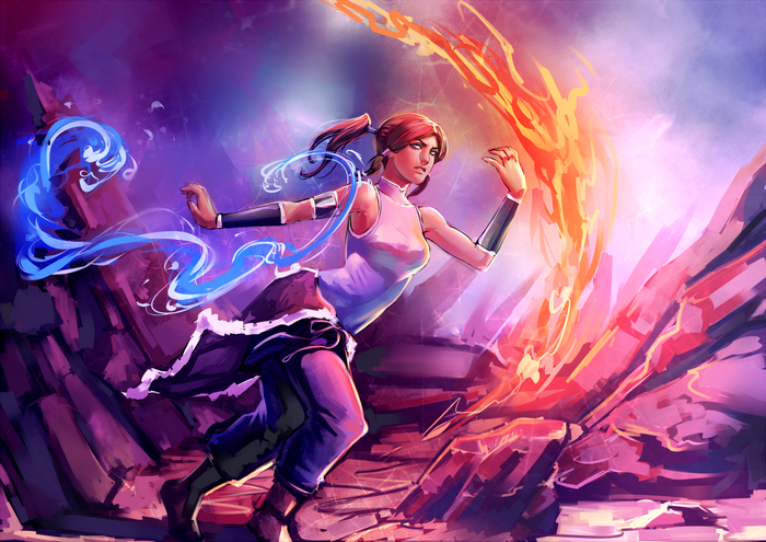 Korra from Avatar The Last Airbender using water and firebending